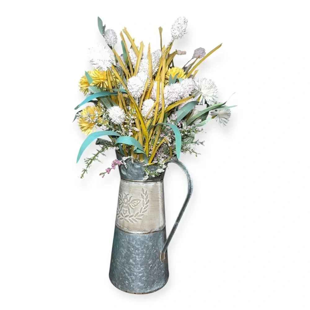 Rustic Metal Vase with beautiful artificial flowers
